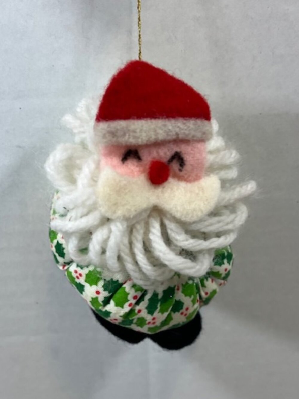 VTG Handmade Fabric Santa Claus Christmas Tree Ornament Yarn Felt 2.25"x3.5"
